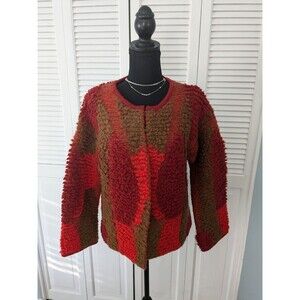 Anthropologie Red and Brown Textured Cardigan